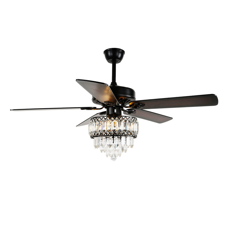 Baringer 52" Black Finish Modern Luxury Crystal Ceiling Fan with Lights and Remote, DC Motor 6 Speeds Reversible Ceiling Fan for Large Room