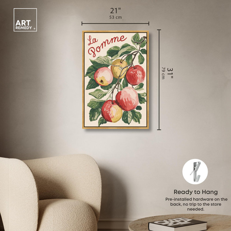 «La Pomme Kitchen Decor» par Art Remedy, H 30 po x l 20 po, Cadre doré