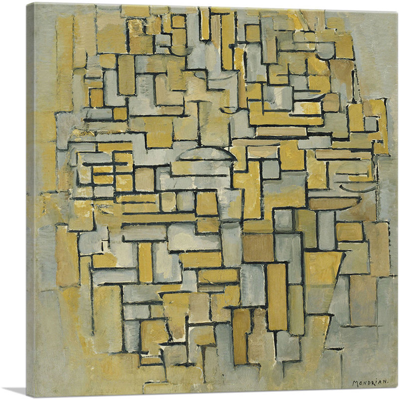 «Composition in Brown and Gray 1913» par Piet Mondrian, reproduction d'art sur toile tendue, H 26 po x l 26 po x P 0,75 po