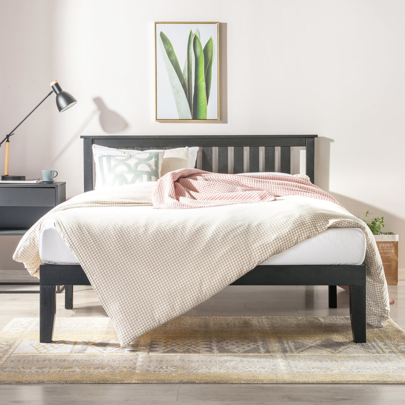 Lit plateforme en bois massif Travie, Simple, Noir