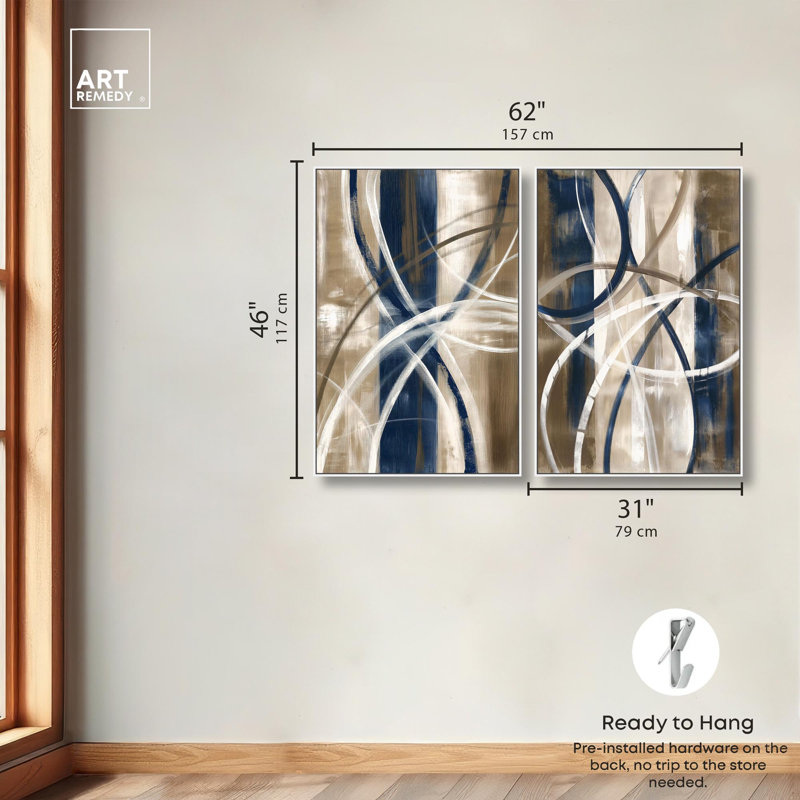 "Abstract Blue Circles", reproduction d'art sur toile par Art Remedy, cadre blanc, 30 x 45, H 46 po x l 31 po, White Frame