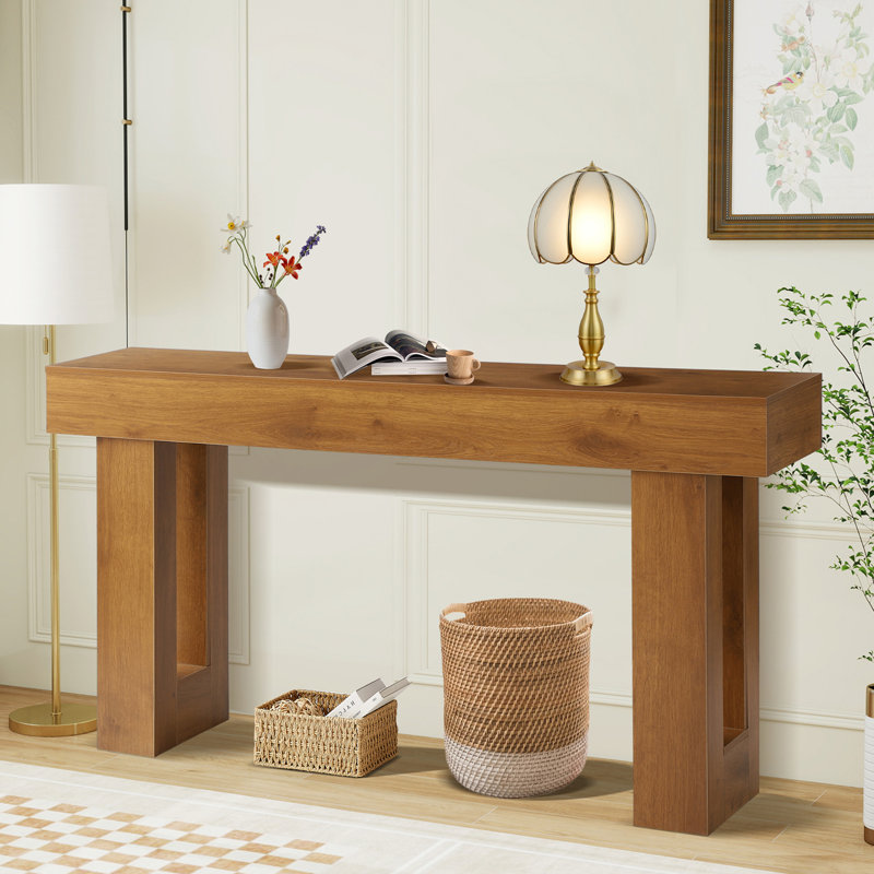 Console de 63 po de long, canapé de style campagnard derrière le canapé, consoles d'entrée en bois avec rangement pour le salon, table d'entrée rectangulaire pour l'entrée, couloir, vestibule