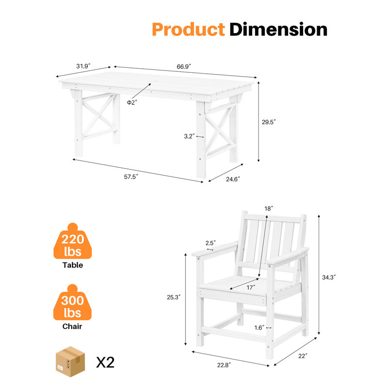 7 Pieces HDPE Outdoor Dining Set, Patio Dining Set With Umbrella Hole, All Weather Outdoor Dining Table Sets For 6, HDPE Patio Furniture Sets For Deck, Backyard, Lawn, And Poolside
