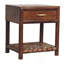 Table de chevet en T en bois de châtaignier, 1 tiroir, 1 tablette ouverte, brun foncé
