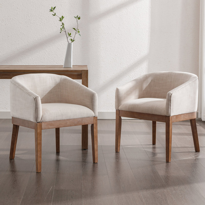 Belsford 19.25'' H Linen Upholstered Oak Armchair, Brown, Beige