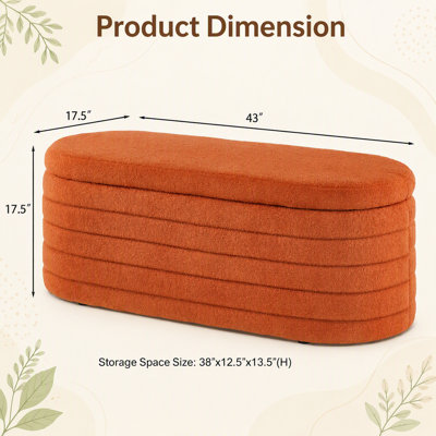 Banc de rangement moderne avec repose-pieds ovale, banc rembourré avec rangement en tissu Teddy Boucle Teddy