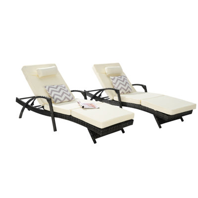 Outdoor Reclining Chair  2  - Sunbathing Chairs With Cushions 150 Recliner For Garden, Beach, Poolside Rust- Steel Frame High & Foam Longevity 2Pcs Lounge Adjustable Up To Frame, 600Lbs Capacity