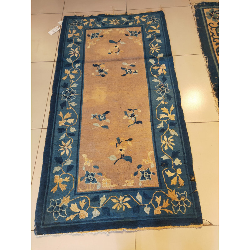 Rectangle Hand Knotted Pile Antique Ivory Beige Cream White 1920s Wool Rug