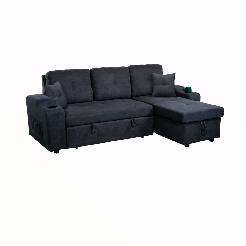 Canapé modulaire faisant face à droite avec repose-pieds, canapé d'angle convertible avec rangement pour accoudoirs, canapé modulaire pour salon et appartement, méridienne droite et gris foncé