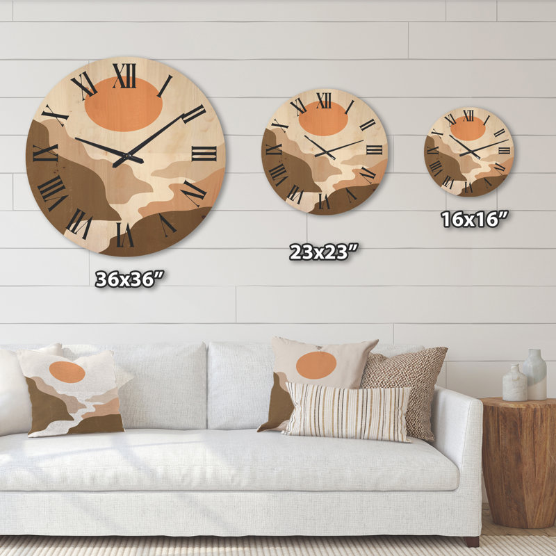 Horloge murale paysage avec pleine lune en tons de terre cuite, Très grand