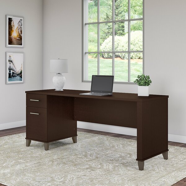 Manor Park Modern Grooved Drawer Writing Desk, Dark Walnut and Solid Black