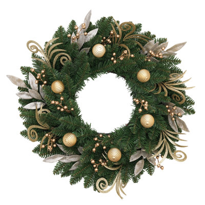 Couronne de Noël de 24 pouces pour la porte d'entrée - décor rustique de boules de campagne et de baies, couronne de fêtes intérieure / extérieure pour porte / fenêtre