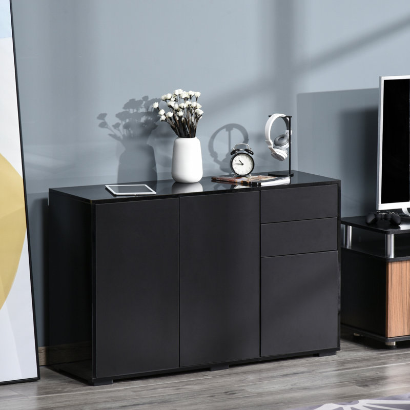Abdul-Qaadir High Gloss Sideboard Push-Open Design with 2 Drawer, Black