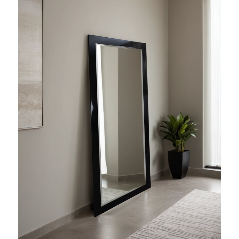 Beveled Full Length Mirror, Gloss Black
