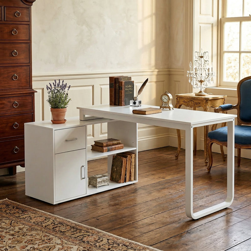 55.1" W Multi-Configuration Writing Desk with Bookcase, File Drawer & Storage Cabinet