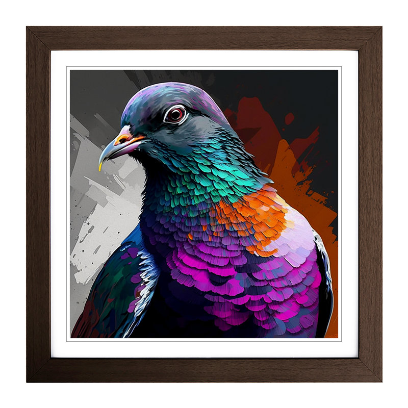 Pigeon Pop - Single Picture Frame Print on Wood, Walnut