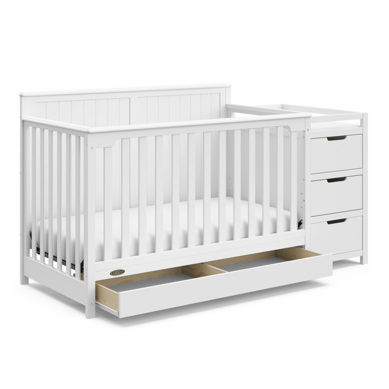 Lit de bébé convertible et table à langer avec rangement Hadley 5-en-1, Blanc, Lit de bébé + matelas + protecteur