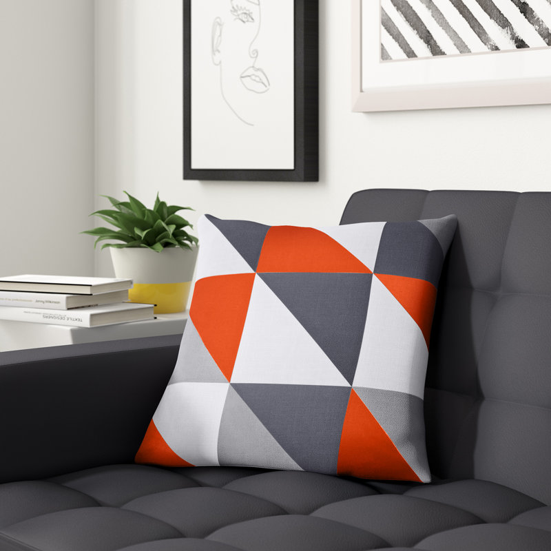 Benjamin Geometric Square Throw Pillow Cover, Orange/Grey