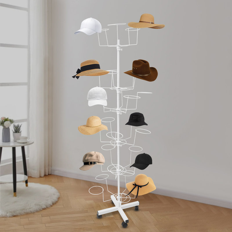 Présentoir à chapeaux à 6 niveaux Support de chapeau autoportant blanc Porte-perruque rotatif Porte-vêtements
