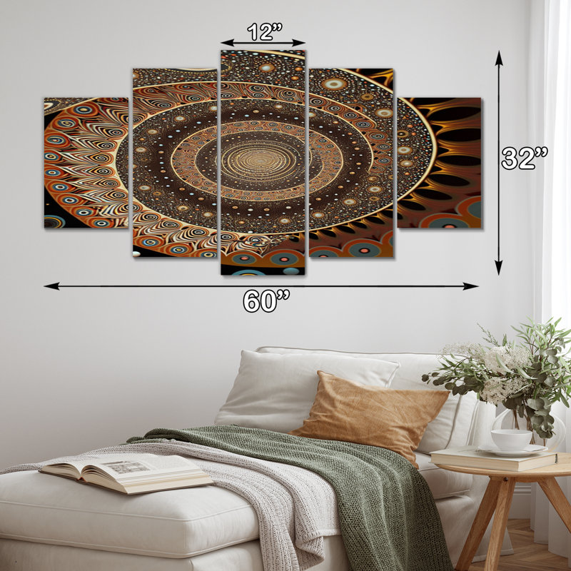 «Vintage Fractal Spiral In Retro Terracotta - Abstract Spirals, reproduction d'art sur toile - 5 panneaux