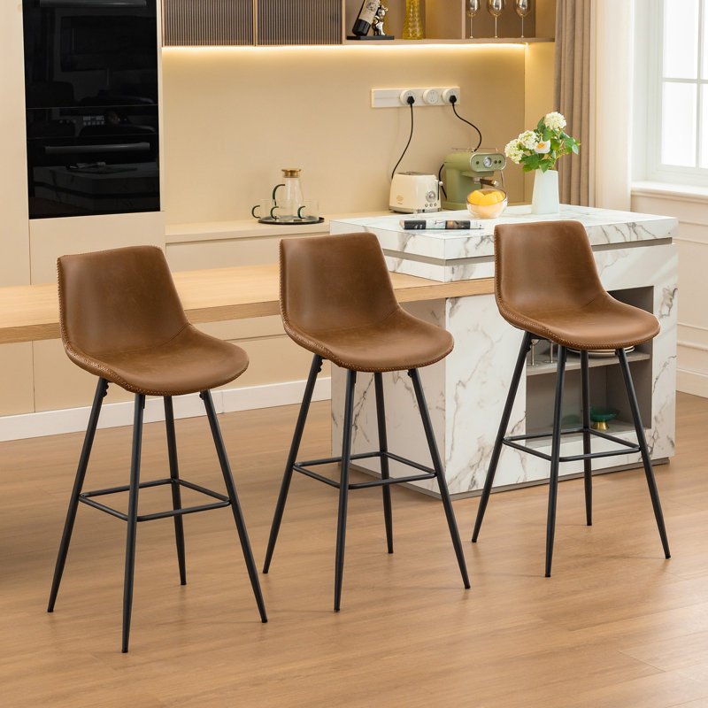Tabouret de comptoir moderne en similicuir, Brun whisky, Tabouret de bar (siège d'une hauteur de 28 po), 3