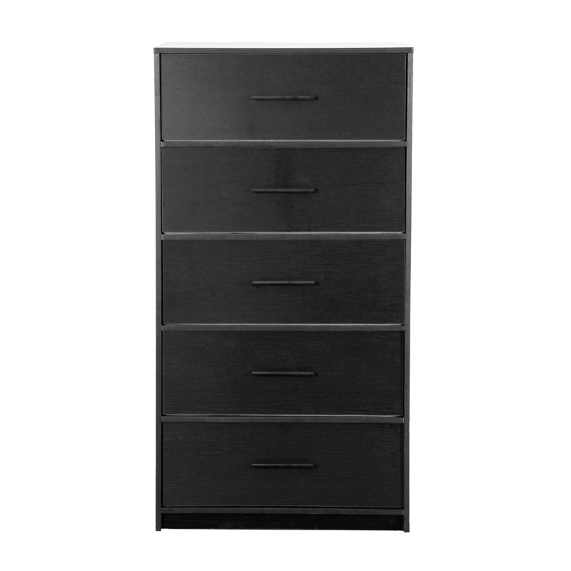 Commode 5 tiroirs avec grands tiroirs en tissu, Noir