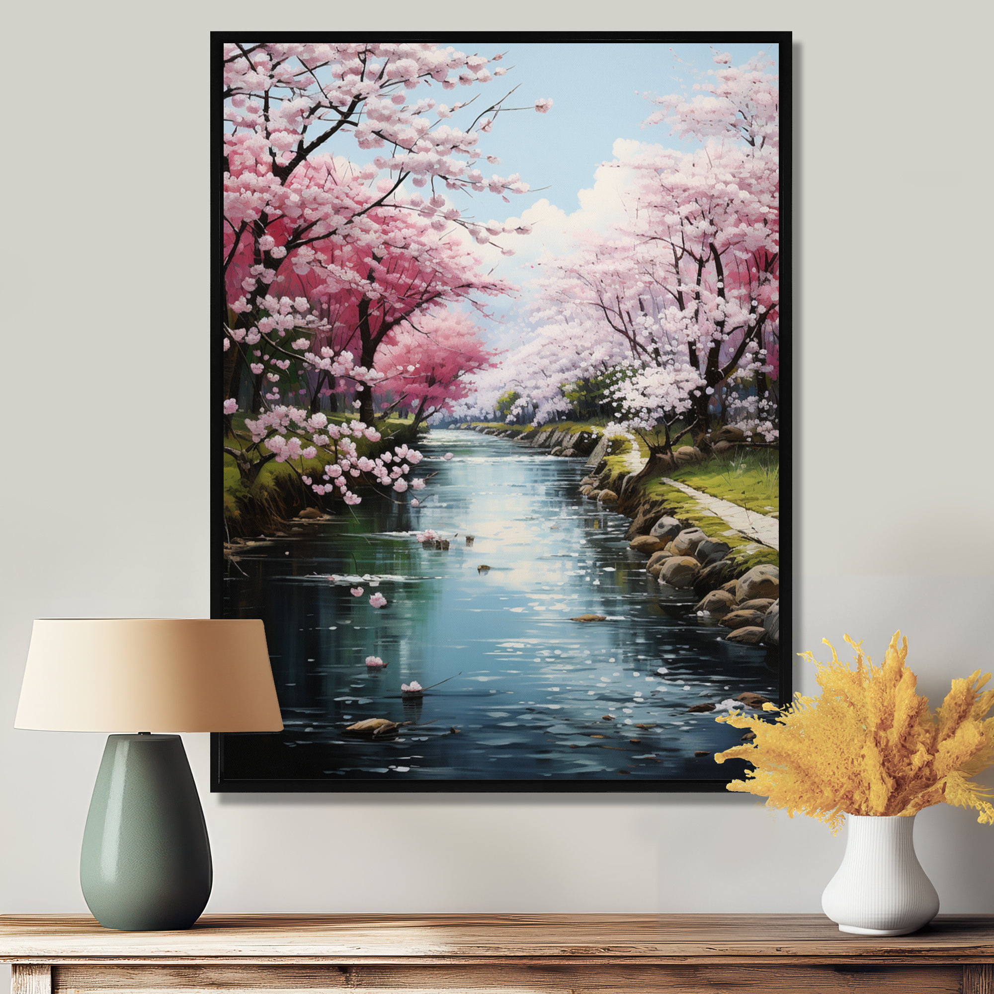 Winston Porter «Cherry Blossom Spring River - River», reproduction d ...