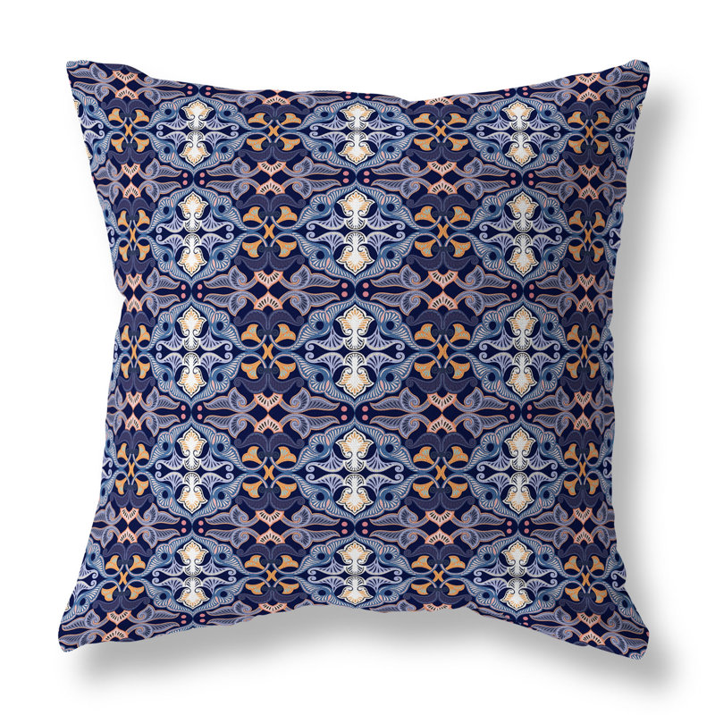 Floral Elegance Geometric Outdoor Reversible Throw Pillow, 20"H x 20"W, Blue/Orange