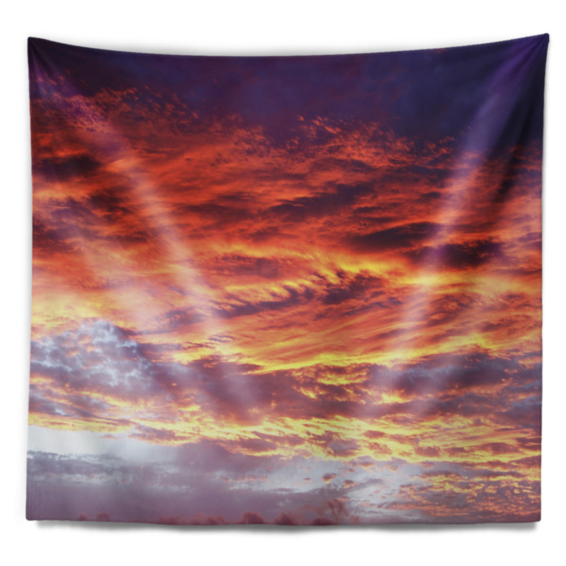 Tapisserie paysage paysage coucher de soleil coloré avec nuages, H 50 po x l 60 po