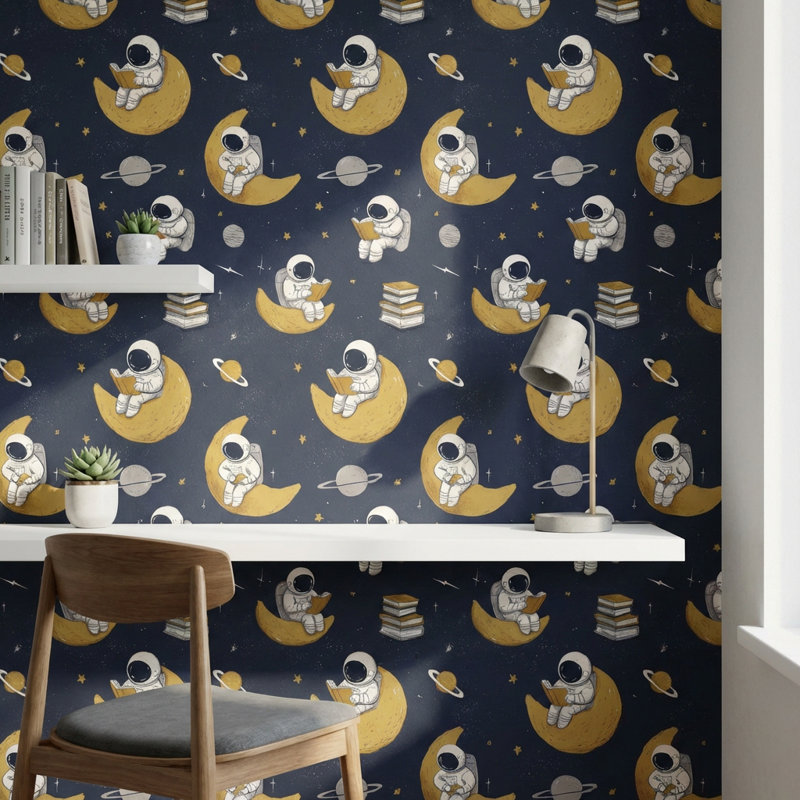 Papier peint décoratif astronaute étoiles planètes, Peler et coller