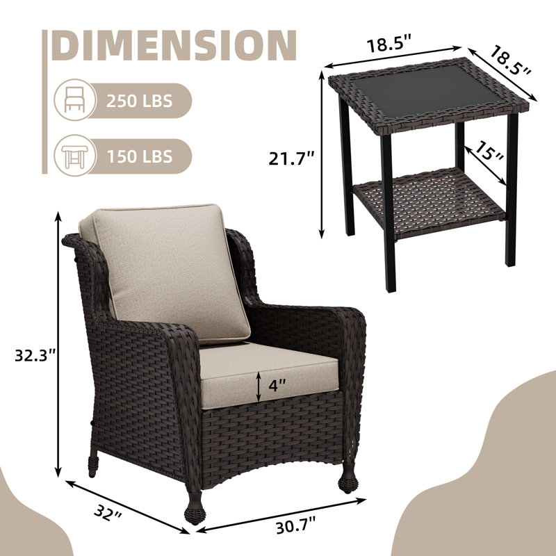 Ensemble d'accoudoirs d'extérieur en osier 5 pièces 5 pièces, Beige