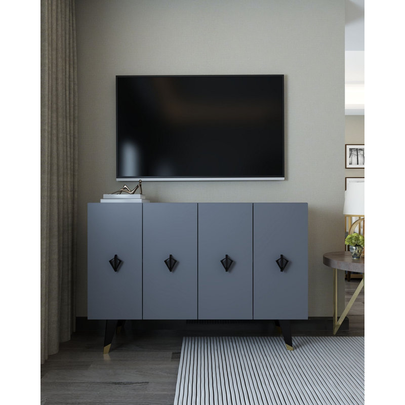 Console moderne, anthracite et noire avec accents dorés, 47,2 po x 31,5 po x 11,6 po | 100% panneau de particules enduit de mélamine, épaisseur: 0,7 pouce | Support mural, tablettes multiples, design élégant et fonctionnel