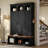 Classic Arched Design Hall Tree with 3 Hidden Storage, Farmhouse Mudroom with Walnut Bench, Mid-Century All-in-One Entryway Organizer with 5 Hooks for Hallway-1261389714