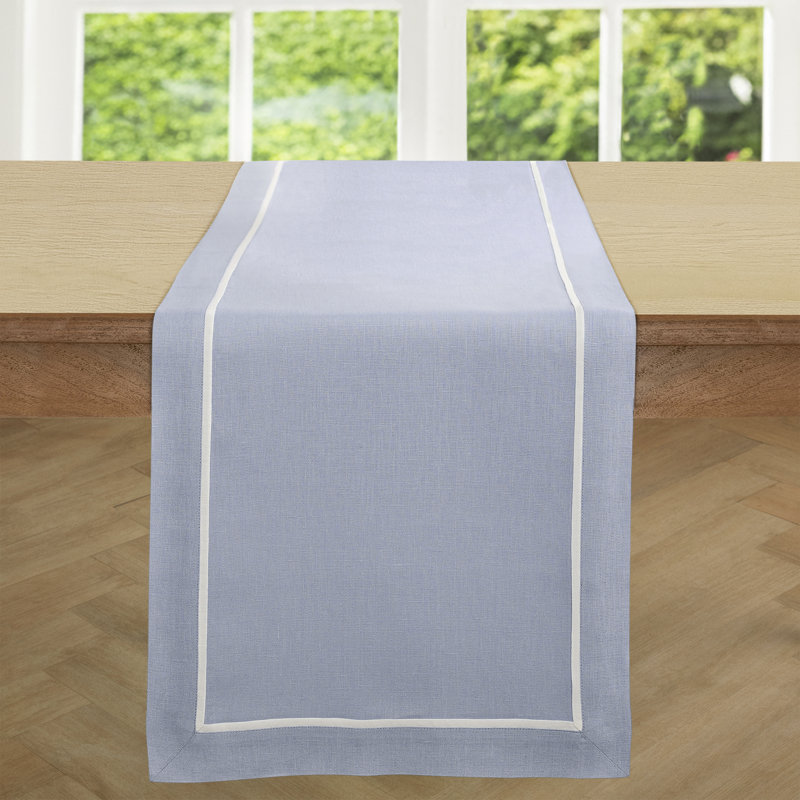 100% Pure Linen Table Runner -kensington, Dusty Blue, 90" x 14"