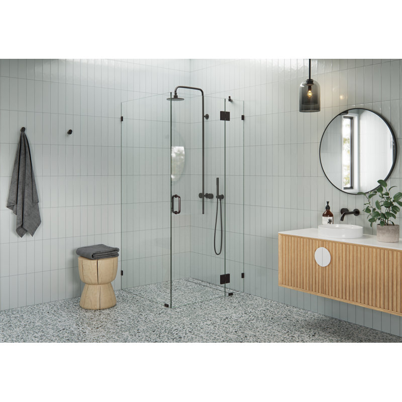 Halo 34 in. x 36 in. x 78 in. 90-degree Fully Frameless Glass Hinged Shower Enclosure, Oil Rubbed Bronze