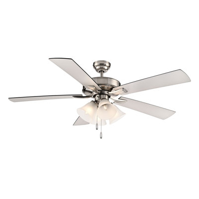 Calivane 52" 5-Blade LED Ceiling Fan - Brushed Nickel with Brushed Nickel and Matte Black Reversible Blades and Etched Glass