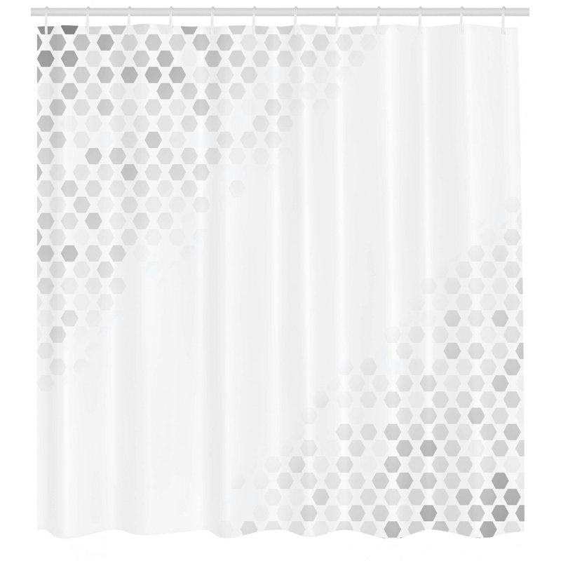 White and Silver Geometric Fabric Shower Curtain