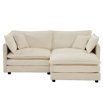 Chenille beige avec repose-pieds, matériaux et revêtement confortable