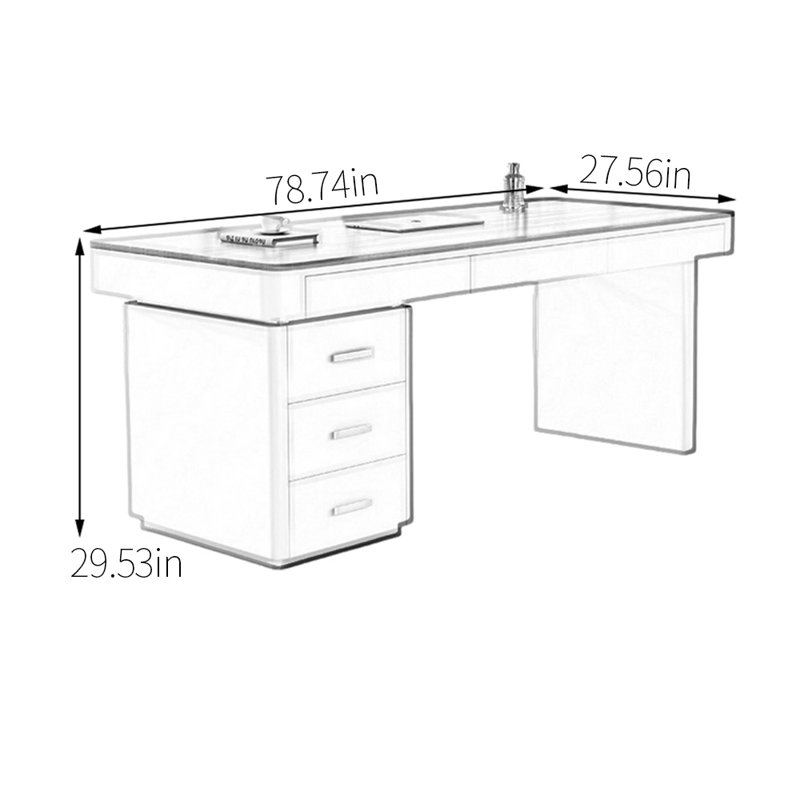 Multi-layer solid wood board desk, 29.53" H x 78.74" W x 27.56" D
