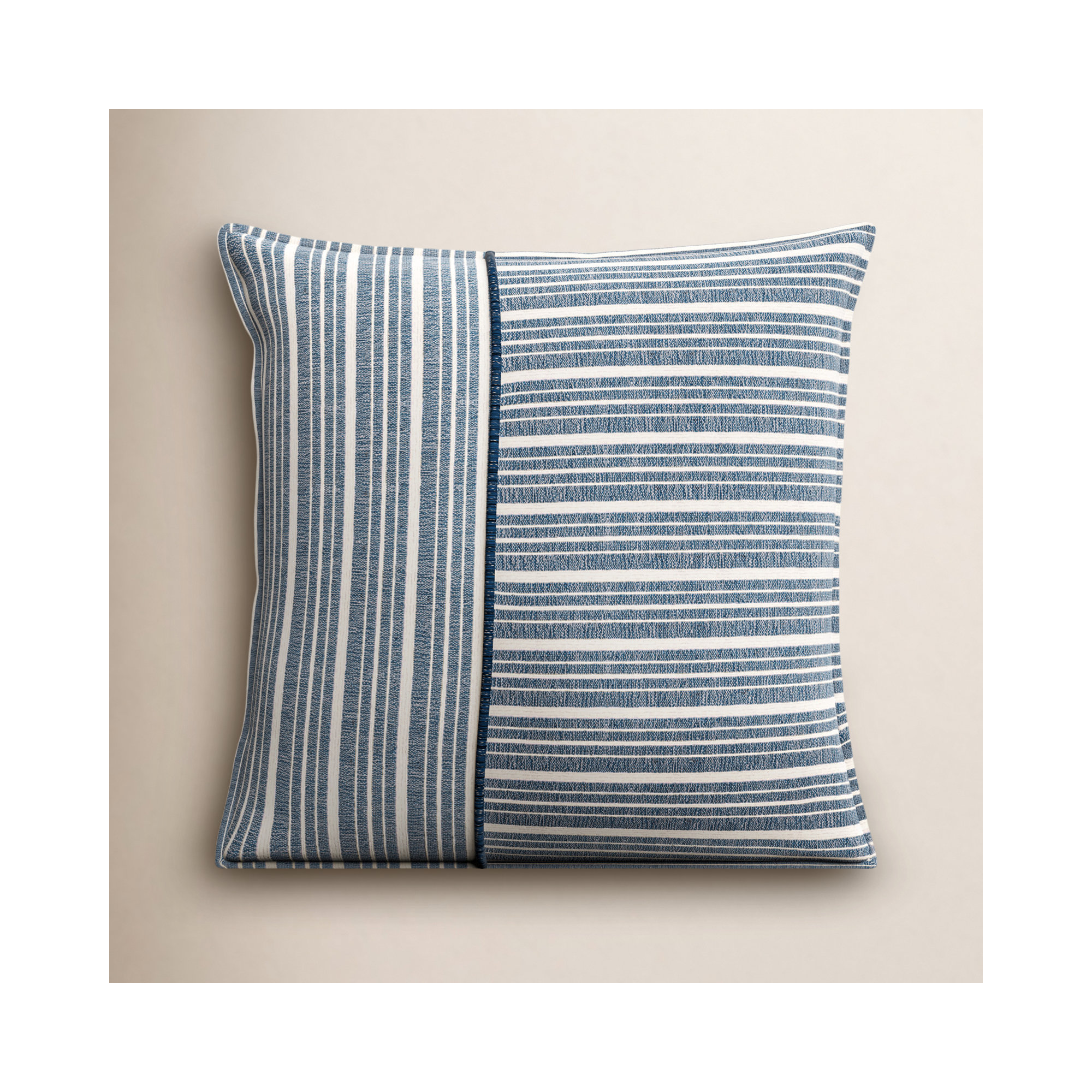Berthe Striped Cotton Throw Pillow, Blue