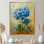 Rétro fleur d'hortensia bleu et jaune - salon d'art mural hortensia