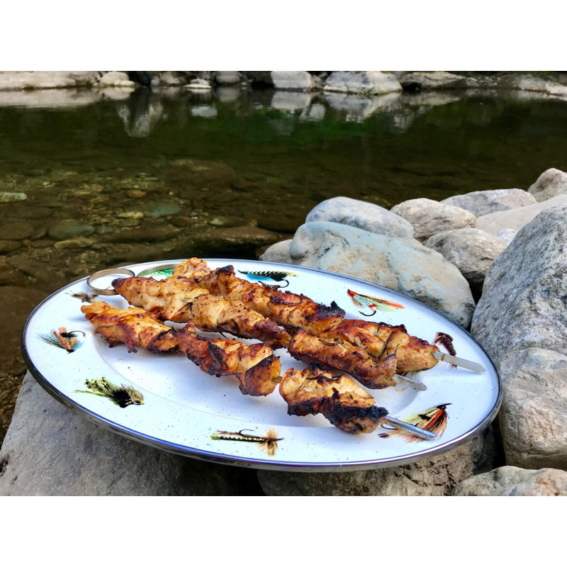 Golden Rabbit Enamelware Fishing Fly Oval Platter