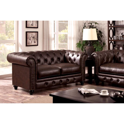 Brown Button With Rolled Arms And Nailhead Trim, Modern Transitional -inspired Design, 66.02" Depth, 95 Lb Weight Contemporary -inspired, Unique Legs,