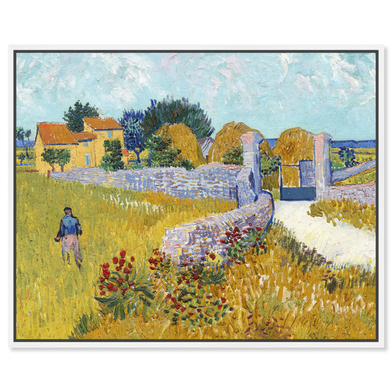 «Farmhouse in Provence» par Vincent Van Gogh - peinture sur toile, H 45 po x l 36 po, Cadre blanc