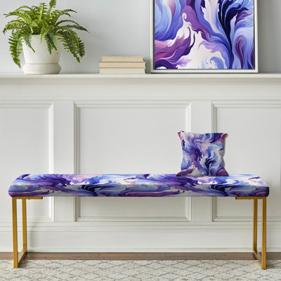 Ikat mauve mauve - Banc rembourré floral doré