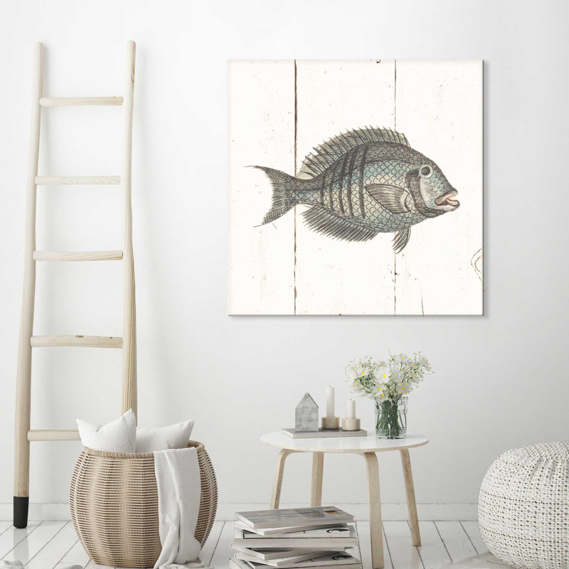 « fish sketches i shiplap », reproduction de dessin sur toile encadrée, H 18 po x l 18 po x P 1 po, Toile tendue