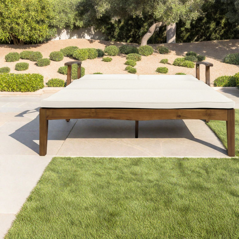 Double chaise longue de patio réglable, bord de piscine moderne en bois d'acacia