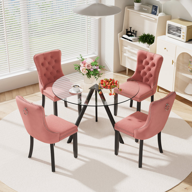 5-Piece Pedestal Dining Set, Pink, 30" H x 39" W x 39" D