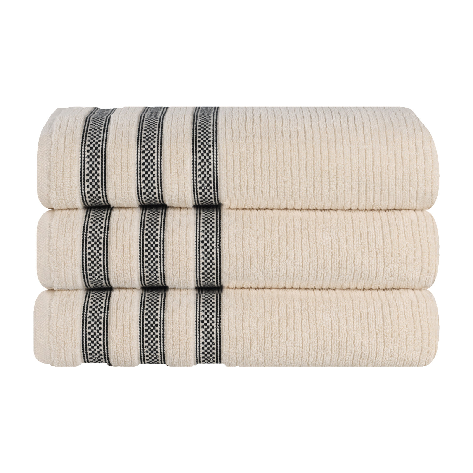 3-Piece Geometric Zero-Twist Cotton Towel Set, Ivory