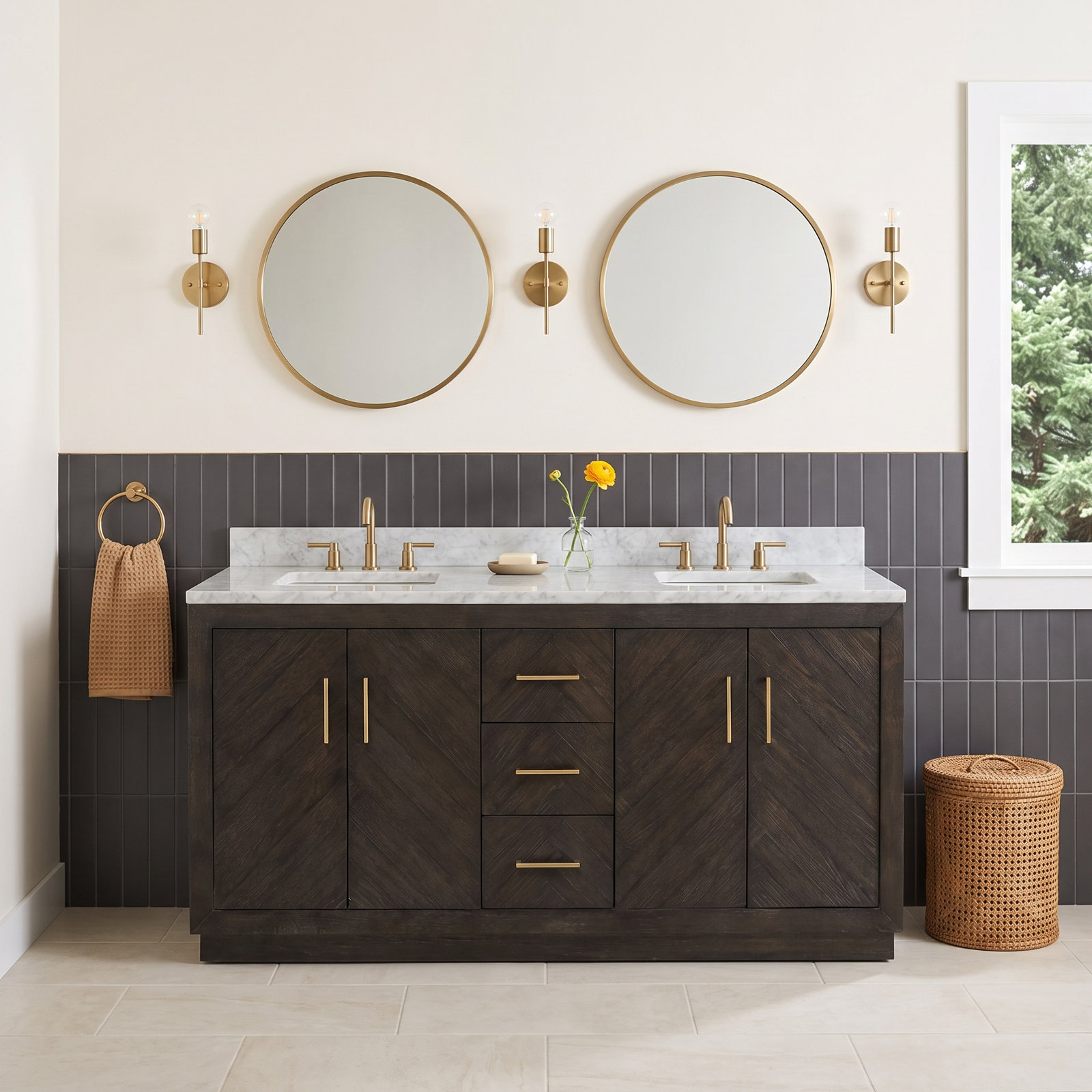 Sadelle 72'' Double Bathroom Vanity, Dark Oak